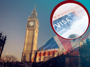 uk landmark with flag