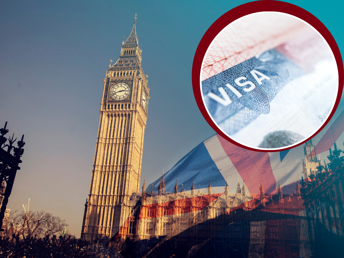 uk landmark with flag