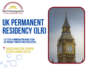 a blog banner with staf h immigration -uk visa and immigration lawyers logo and heading of uk permanent residency