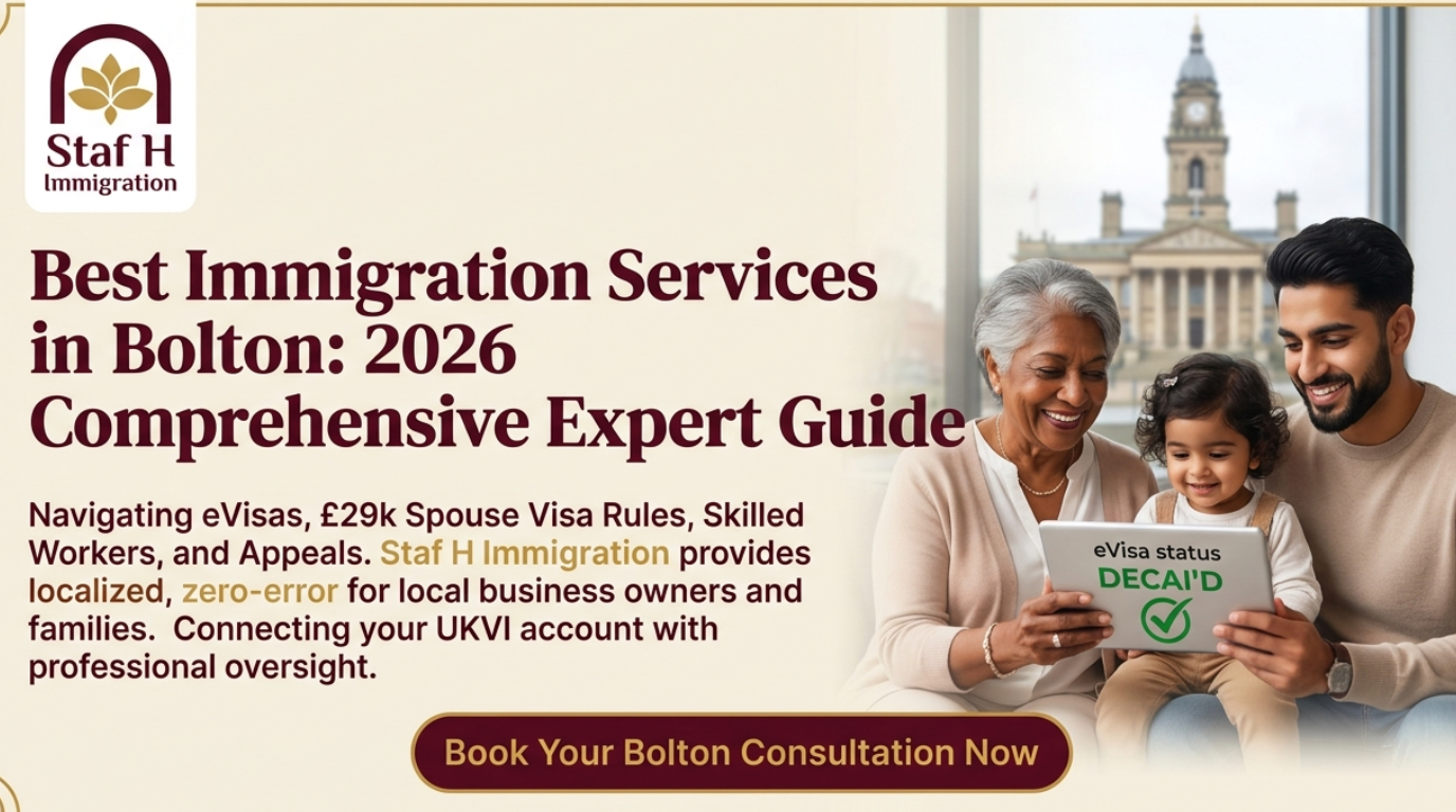 Staf H Immigration Services Walkden 2026: Expert Spouse Visa Expert Bolton and UKVI Account Help 2026 for local families and businesses.